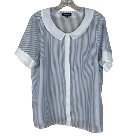 ModCloth White/Blue Striped Button Down Blouse - Picture 5 of 8